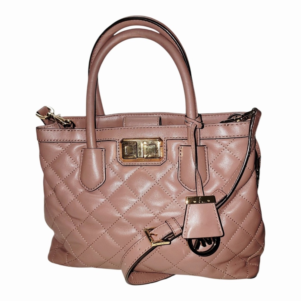 Michael Kors Pink Quilted Satchel Bag Gold Hardware Shoulder Strap Purse